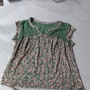 Daniel Rainn Green Floral Blouse With Sheer Colorbone